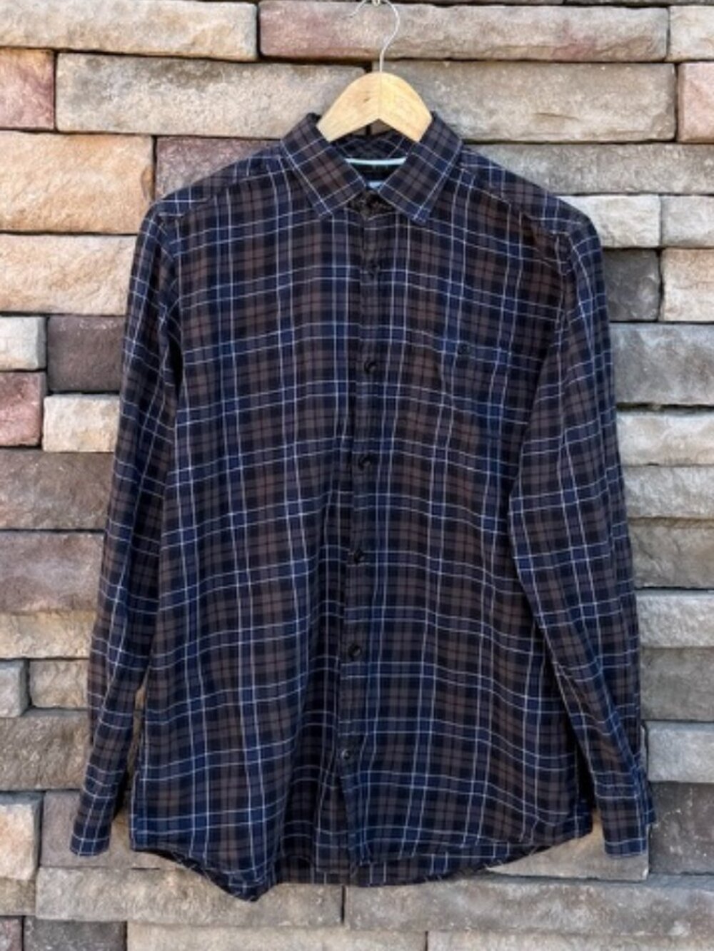 Country Road Regular Fit Check Button-Up Shirt – Men’s Small – Black & Blue